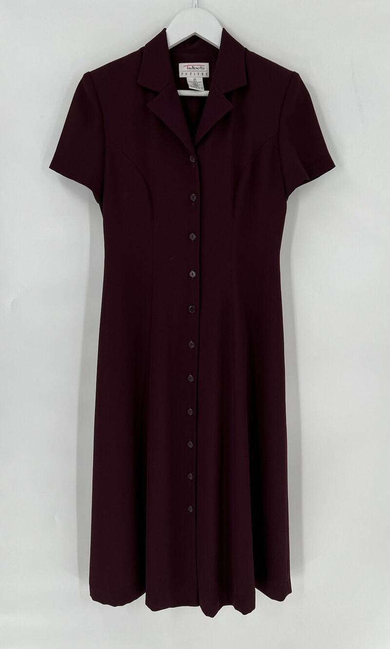 Talbots Vintage Dress Womens 4 Petite Maroon Red Button Front Midi 90s Collared